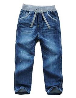 Echinodon Jungen Jeans Jeanshose Baumwolle Straight Fit Kordelzug Bund Denim Hosen für Kinder Dunkelblau 100 von Echinodon