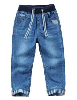 Echinodon Jungen Jeans Jeanshose Baumwolle Straight Fit Kordelzug Bund Denim Hosen für Kinder Hellblau 120 von Echinodon