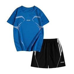 Echinodon Jungen Sport Set Schnelltrockend T-Shirt und Shorts Trainingsanzug Jogginganzug Freizeitanzug Blau 150 von Echinodon