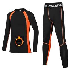 Echinodon Jungen Sportunterwäsche mit Fleecefutter Kinder Fußball Kompressionsunterwäsche Funktionsunterwäsche Set für Fitness Running Fußballtraining Basketball Radsport Fleecefutter-Orange 28 von Echinodon