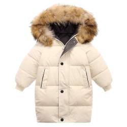 Echinodon Kinder Baby Jacke mit Fellkapuze Mantel Lang Winterjacke Jungen Mädchen Parka Weiß 130 von Echinodon