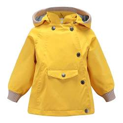 Echinodon Kinder Outdoorjacke mit Fleecefutter Winddicht Wasserabweisend Mädchen Jungen Jacke mit Reflektoren Wanderjacke Übergangsjacke Gelb 90 von Echinodon