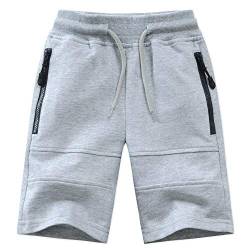 Echinodon Kinder Sweatshorts Jungen 1/2 Hose Kurz Weiche Shorts Baumwolle Sport Freizeit Grau 164 von Echinodon