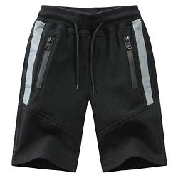 Echinodon Kinder Sweatshorts Jungen 1/2 Hose Kurz Weiche Shorts Baumwolle Sport Freizeit Grau Sommer Sweat Shorts (164, A-Schwarz) von Echinodon