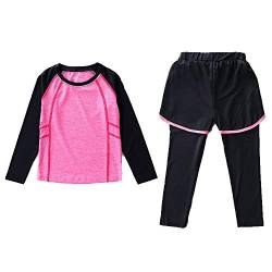 Echinodon Mädchen 2tlg Sport Set Schnelltrockend Langarmshirt + Hose mit Shorts Anzug für Yoga Jogging Training Rosa 110 von Echinodon