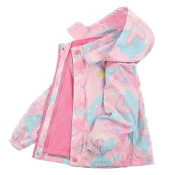 Echinodon Mädchen 3 in 1 Outdoorjacke Winterjacke Wasserabweisend Winddicht Funktionsjacke Kinder Wanderjacke Herzen(Rosa) 120 von Echinodon