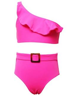 Echinodon Mädchen Bikini Eine Schulter Badeanzug Kinder Baby Bademode Strand Schwimmanzug B-Rosa 128 von Echinodon