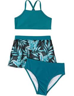 Echinodon Mädchen Bikini Set 3tlg Bademode mit Rock Kinder Baby Hawaiian Badeanzug Strand Schwimmanzug Blau 128 von Echinodon