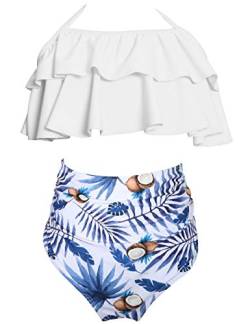 Echinodon Mädchen Bikini Set Neckholder Badeanzug mit Rüschen Blumen Kinder Zweiteiler Bademode Schwimmanzug Blau 152 von Echinodon