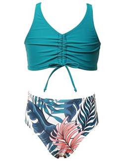 Echinodon Mädchen Bikini Set Zweiteiler Bademode mit Blumenmuster Kinder Badeset Schwimmanzug B-Blau 164 von Echinodon