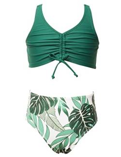 Echinodon Mädchen Bikini Set Zweiteiler Bademode mit Blumenmuster Kinder Badeset Schwimmanzug B-Grün 164 von Echinodon