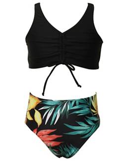 Echinodon Mädchen Bikini Set Zweiteiler Bademode mit Blumenmuster Kinder Badeset Schwimmanzug B-Schwarz 152 von Echinodon