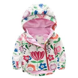 Echinodon Mädchen Gefütterte Jacke Outdoorjacke Wasserabweisend/Winddicht/Reflektoren Kinder Übergangsjacke Wanderjacke Blumen 140 von Echinodon