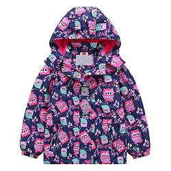 Echinodon Mädchen Gefütterte Jacke Tailliert Reflektoren Wasserabweisend Outdoorjacke Kinder Übergangsjacke Regenjacke Wanderjacke Eule 110-116 von Echinodon