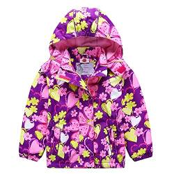 Echinodon Mädchen Gefütterte Jacke Tailliert Reflektoren Wasserabweisend Outdoorjacke Kinder Übergangsjacke Regenjacke Wanderjacke Violett 98-104 von Echinodon