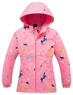 Echinodon Mädchen Jacke mit Fleecefütterung Übergangsjacke Outdoorjacke Wasserabweisend Winddicht Atmungsaktiv Kinder Regenjacke Wanderjacke A-Rosa 110 von Echinodon