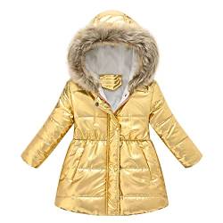 Echinodon Mädchen Mantel mit Fellkapuze Kinder Baby Parka Tailliert Winter Lang Jacke Winterjacke Gelb 130 von Echinodon