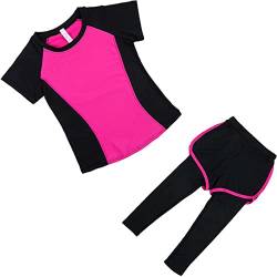 Echinodon Mädchen Sport Set 2tlg Schnelltrockend Kurzarmshirt + Hose mit Shorts Trainingsanzug Jogginganzug Freizeit Yoga Typ2-Rosa 146 von Echinodon