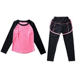 Echinodon Mädchen Sport-Set 2tlg Schnelltrockend Langarmhirt + Hose mit Shorts Anzug für Jogging Training Yoga Rot 150 von Echinodon