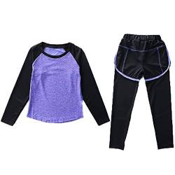 Echinodon Mädchen Sport-Set 2tlg Schnelltrockend Langarmhirt + Hose mit Shorts Anzug für Jogging Training Yoga Violett 110 von Echinodon