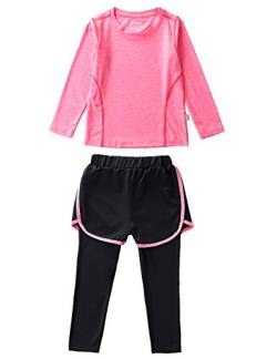 Echinodon Mädchen Sport-Set 2tlg Schnelltrockend Langarmhirt + Hose mit Shorts Trainingsanzug für Jogging Training Yoga Rot 120 von Echinodon