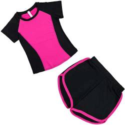 Echinodon Mädchen Sport Set 2tlg Schnelltrockend Langarmshirt + Hose mit Shorts Trainingsanzug Jogginganzug Freizeit Yoga Typ3-Rosa 128 von Echinodon