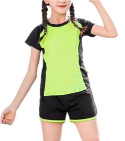 Echinodon Mädchen Sport-Set 2tlg Schnelltrockend T-Shirt + Shorts Trainingsanzug für Jogging Yoga Sommer Grün 160 von Echinodon