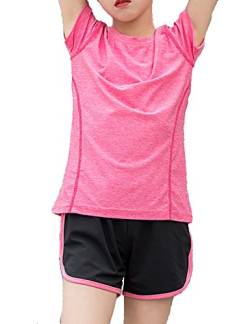 Echinodon Mädchen Sport-Set Schnelltrockend Shirt + Shorts Anzug für Yoga Jogging Training Rosa 110 von Echinodon