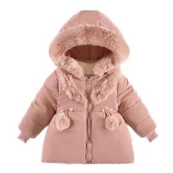 Echinodon Mädchen Süße Winterjacke mit Fellkapuze Tailliert Kinder Baby Parka Winter Lang Jacke Mantel Rosa L von Echinodon