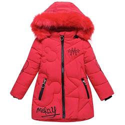 Echinodon Mädchen Winterjacke mit Kapuze Niedlich Jacke mit Aufdruck Baby Kinder Winter Mantel Rot 160 von Echinodon