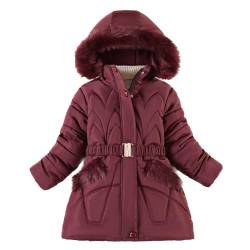 Echinodon Mädchen Wintermantel Tailliert Kinder Lange Winterjacke Parka mit Samtfutter Winter A-Weinrot 140 von Echinodon