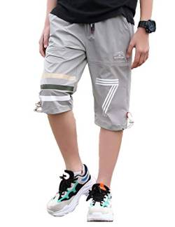 Echiondon Jungen 3/4 Hose Kurz Schnelltrockend Shorts Kinder Sweathose Sport und Freizeit Sommer Grau 150 von Echinodon