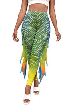 Eciodci Meerjungfrau Print Leggings für Damen Fisch Skala Hohe Taille Yoga Hosen Halloween Kostüm Strumpfhosen(Grün) von Eciodci