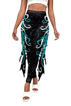 Eciodci Meerjungfrau Yoga Oktopus Print Leggings für Damen Fisch Skala Hohe Taille Hosen Halloween Kostüm Strumpfhosen(Schwarz) von Eciodci