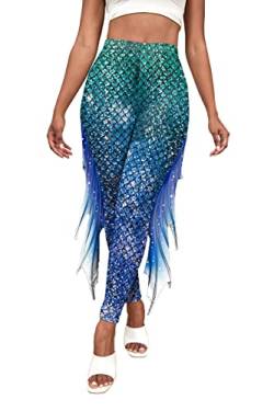 Eciodci Meerjungfrau Yoga Print Leggings für Damen Fisch Skala Hohe Taille Hosen Halloween Kostüm Strumpfhosen(Blau) von Eciodci