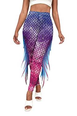 Eciodci Meerjungfrau Yoga Print Leggings für Damen Fisch Skala Hohe Taille Hosen Halloween Kostüm Strumpfhosen(Lila&Rosa) von Eciodci
