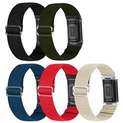 Ecogbd Sport elastisches Ersatzarmband kompatibel mit Fitbit Charge 5 Armband, weiches dehnbares Nylon-Armband für Damen Herren Kinder 5Pack von Ecogbd