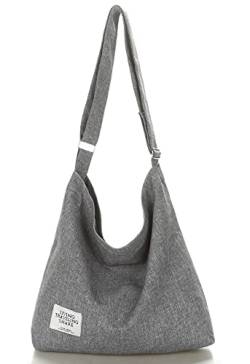 Ecohaso Damen Hobo Tasche, Canvas Handtasche Crossbody Bag Strandtasche Einfache Schultertasche Damen Groß Baumwolle Tote Handtasche Mädchen Einkaufstasche für Reisen Täglich, grau, Large von Ecohaso