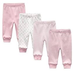 Ecojoy 4er Pack Sommer Jogginghose Gestreiftes Stern-Muster Pumphose Lässige Elastische Sommerhose Baby leichte Lange Hosen Freizeithose Baby Mädchen Sommerhose von Ecojoy