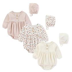 Ecojoy Baby Girl Vest 3PCs Grow Long/Short Sleeve Summer Fall Bodysuit with 3 Headbands/Hats von Ecojoy