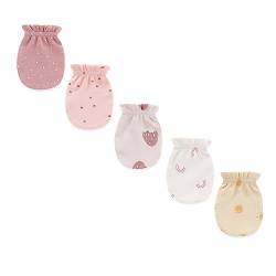 Ecojoy Neugeborenes Baby elastische Scratch Mitten 5 Pcs Tiny Baby Junge und Mädchen Handschuhe Scratch Mits 0-6 Monate, Peach Pink von Ecojoy