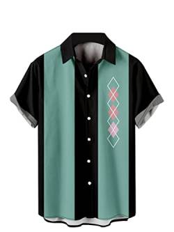 Herren Kurzarm Button Down Bowling Hemden Hawaii Casual Gedruckt Sommer Regular Fit Strand Aloha Hemd, Geometrischer Druck, XX-Large von Ecosunny