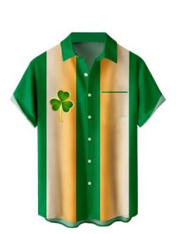 Herren Kurzarm Button Down Bowling Shirts Hawaiian Casual Bedruckt Sommer Regular Fit Strand Aloha Shirt, St. Patricks Day Kleeblatt, Grün, XX-Large von Ecosunny