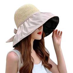 Ecroon Damen Sonnenhüte Anti-UV Fischerhüte Faltbarer Bogenknoten Sonnenhut-Strand Strohhut Breiter Krempe Hut von Ecroon