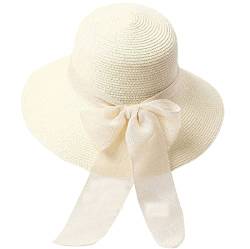 Ecroon Damen Sonnenhüte UPF 50+ Strandmütze Strohhut Faltbarer Bogenknoten Sonnenhut-Strand Hut von Ecroon