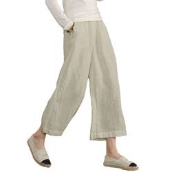Ecupper Damen-Hose, aus Baumwolle, elastische Taille, weite Hose, Übergröße Gr. XXX-Large(US 16W-18W), Natrual von Ecupper