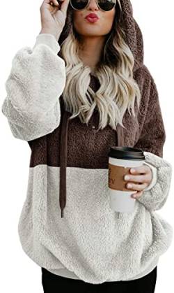 Ecupper Damen Kapuzenpullover Fleece Hoodie mit reißverschluss Oversize Warm Sweatshirt mit Kapuze Braun M von Ecupper