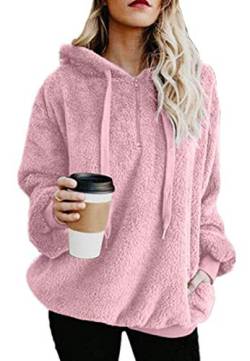 Ecupper Damen Kapuzenpullover Fleece Hoodie mit reißverschluss Oversize Warm Sweatshirt mit Kapuze Rein Rosa M von Ecupper