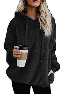 Ecupper Damen Kapuzenpullover Fleece Hoodie mit reißverschluss Oversize Warm Sweatshirt mit Kapuze Rein Schwarz M von Ecupper