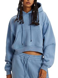 Ecupper Damen Pullover Langarm Winter Sweatshirt Casual Oversize Hoodie Kapuzenpullover Blau S von Ecupper